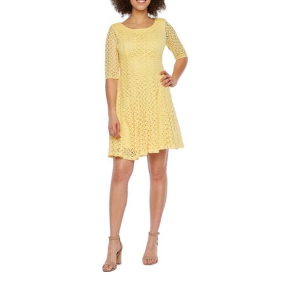 Rabbit Rabbit Rabbit Yellow Mid Length Lace Overlay Dress - Picture 1 of 10